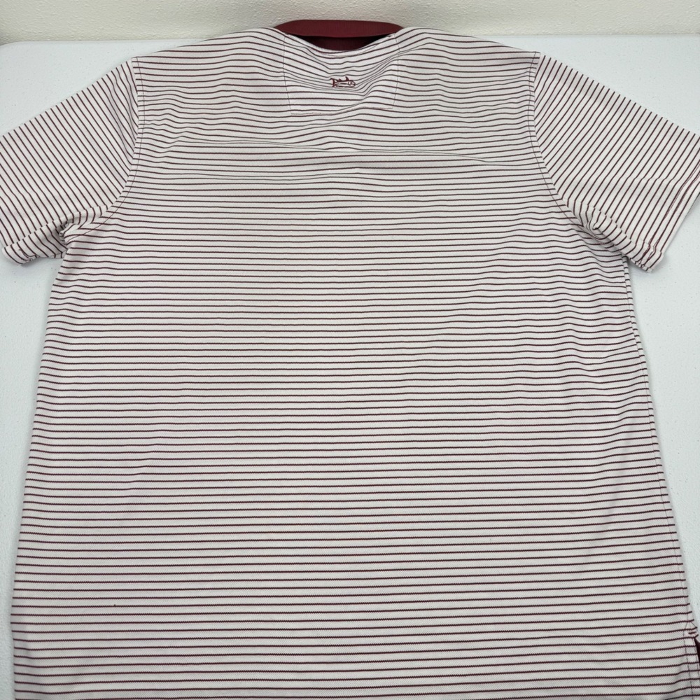 Southern Tide Mens XL Striped Short Sleeve Polo Shirt Maroon White Skipjack Logo - Picture 8 of 8